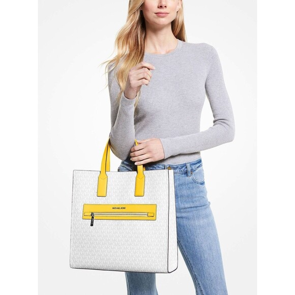 New Michael Kors Kenly Large Logo Tote Signature Citrus Multi - Picture 3 of 7